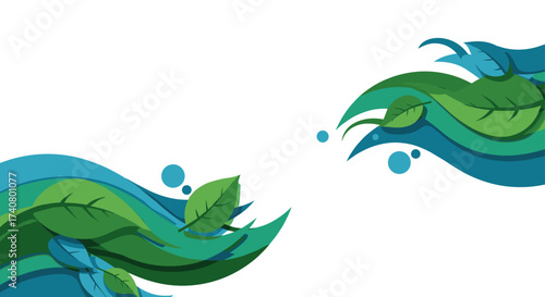 Eco-friendly wave design with lush green leaves and tranquil blue tones for environmental projects and nature campaigns