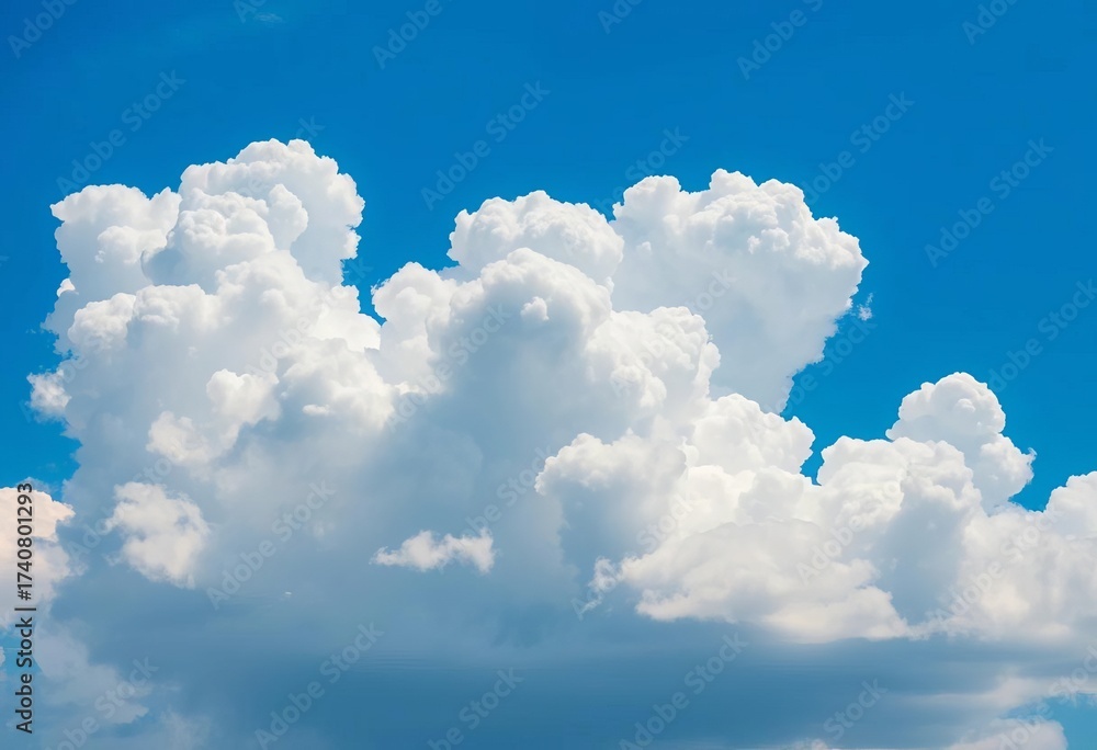 Naklejka premium Abstract fluffy white cloudscape, various shapes and sizes in blue sky, vector art, clouds