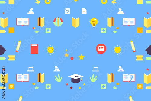 Colorful learning elements pattern for education projects, classroom decor and creative designs, perfect for back to school