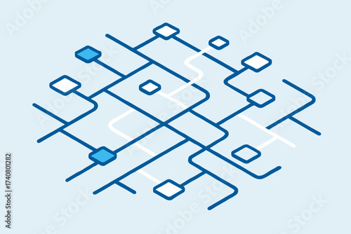 Modern network connection with nodes and paths for seamless data flow and digital transformation solutions