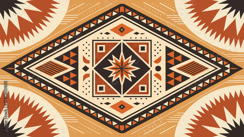Boho chic geometric pattern artwork with earthy tones for modern textile and surface design projects