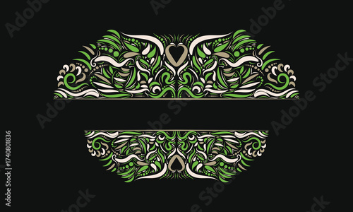 Creative Ornaments Green Tattoo Style Decorative Frame Border Illustrator Art on Dark Background