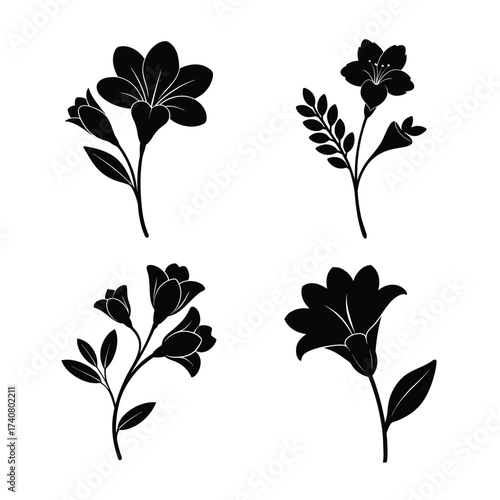 Freesia flower icons collection for floral and botanical design