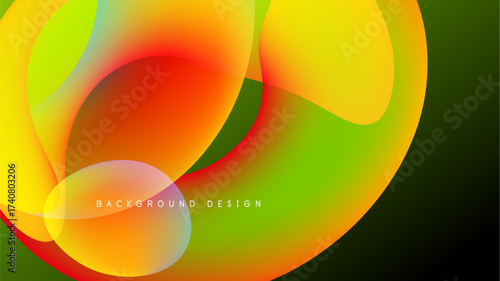 Abstract vibrant shapes overlap, creating dynamic colorful composition. Background is black, design feels modern, energetic.