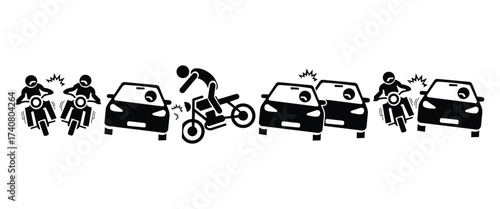 "Car Accident and Crash Warning Icons Set – Road Signs, Vehicle Collisions, Breakdowns and Maintenance Vector Illustration"