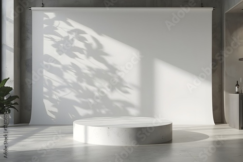 Background White Wall Studio with Shadow Leaves, Concrete background