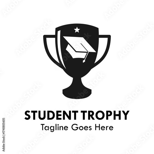 Student trophy logo with a graduation cap on a shield. This icon symbolizes academic achievement and success. Perfect for schools, colleges, and educational award ceremonies.