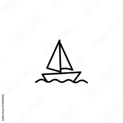 Simple hand drawn outline of a sailboat on wavy water