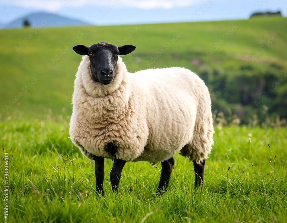 Fototapeta premium Sheep in a grassy field (1)