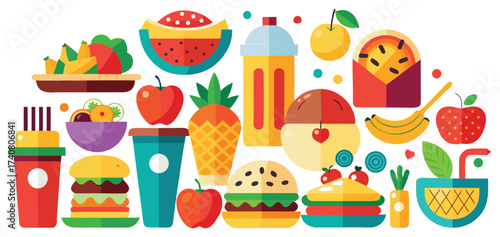 Colorful Food and Drink Icons Collection