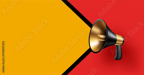 Minimalist design of sale banner with megaphone. Speech bubble concept card with loudspeaker