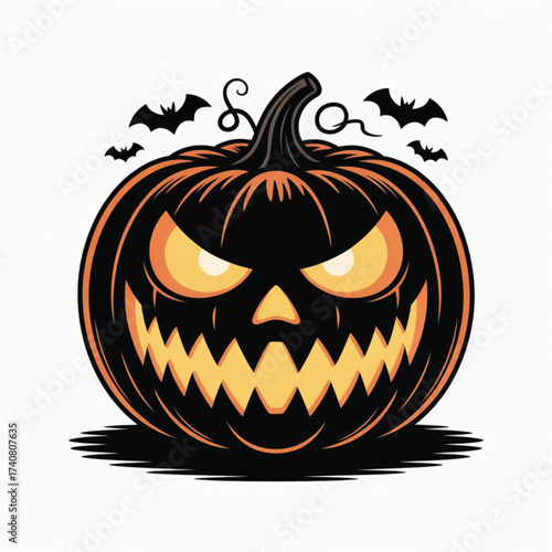 Terrible Scary Halloween Pumpkin Vector Illustration
