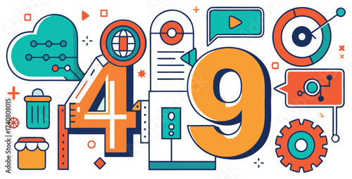 Creative Number 49 Infographic with Technology and Business Icons