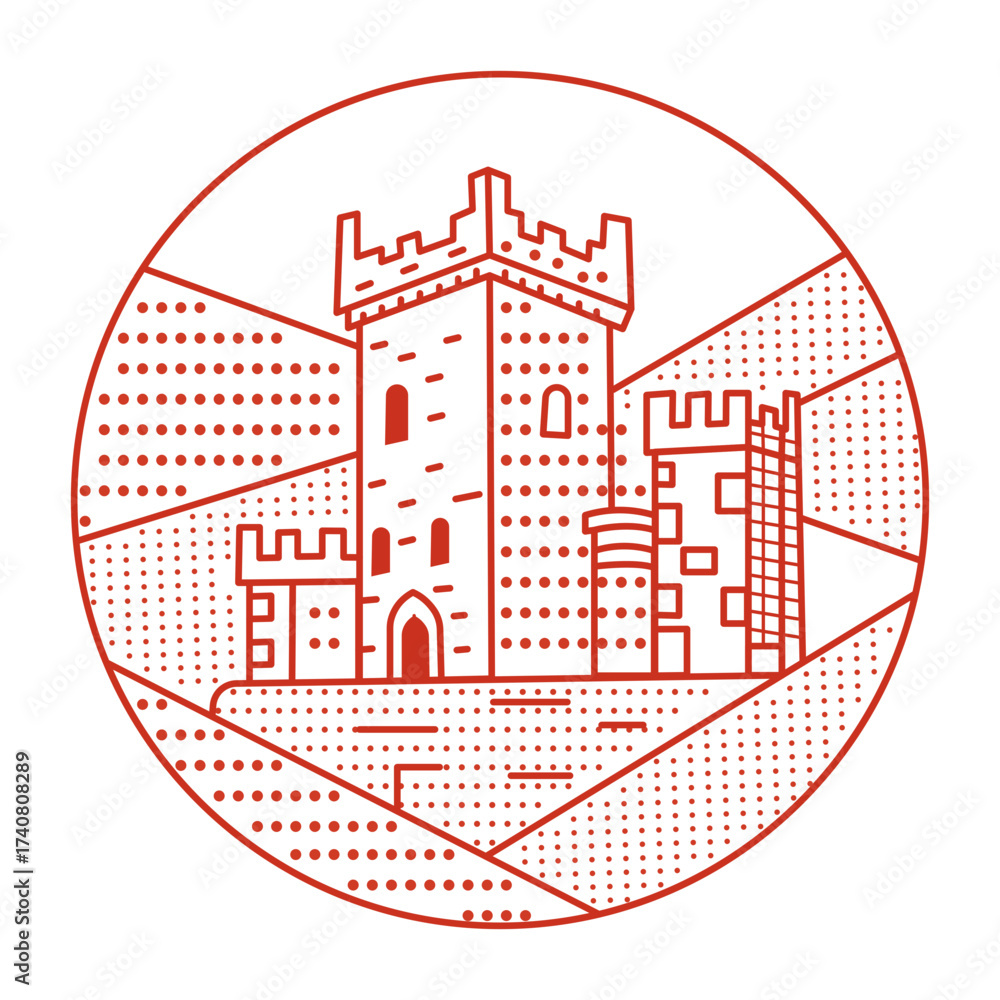 Fototapeta premium A linear style illustration representing blarney castle