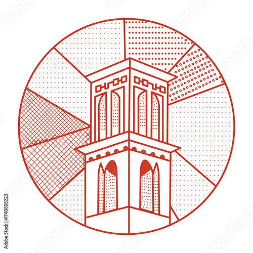 A line style illustration showing yazd windcatchers
