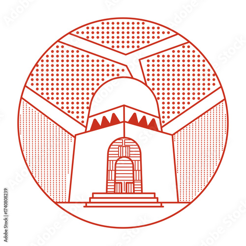 An outline style illustration depicting quaid mausoleum