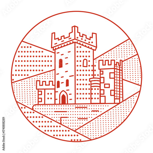 A linear style illustration representing blarney castle