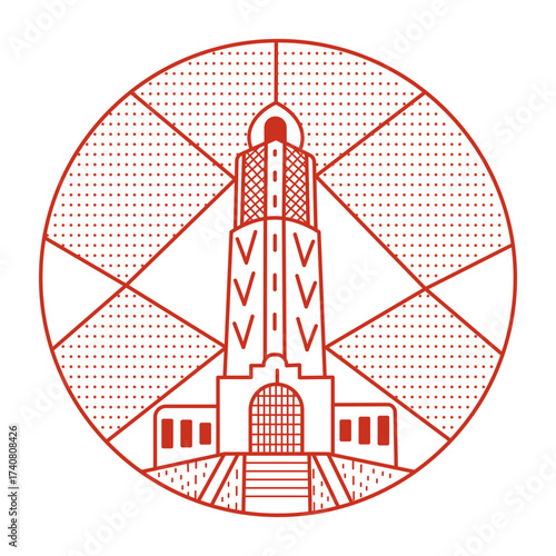An outline style illustration depicting cayan tower