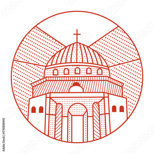 A line style illustration showing a church sepulchre
