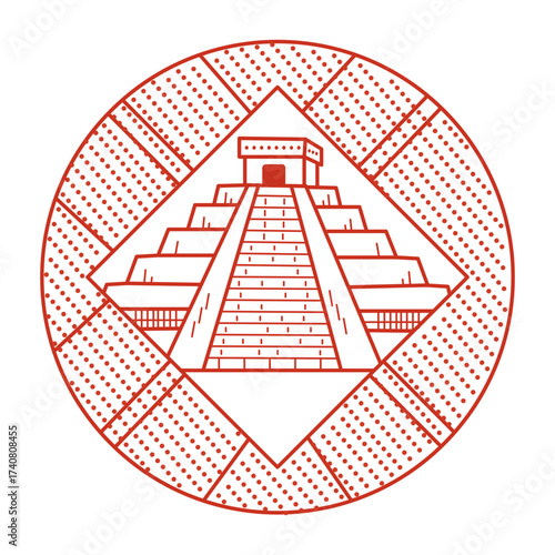A linear style illustration representing chichen itza