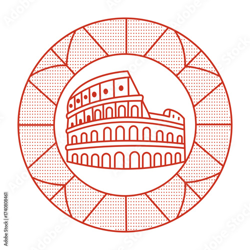 A line style illustration showing colosseum