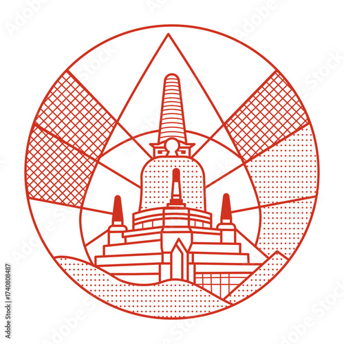 An outline style illustration depicting ayutthaya ruins