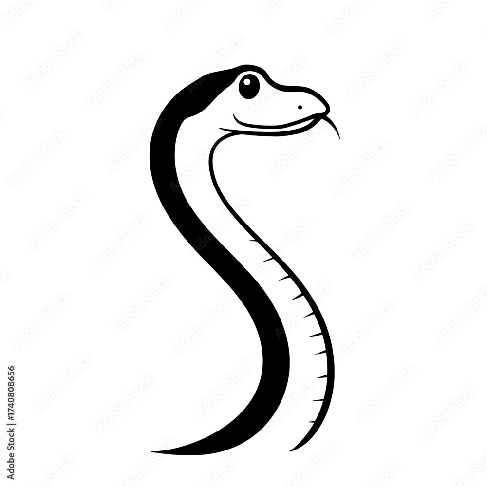 Fototapeta premium Python. Python simple black and white line art vector logo