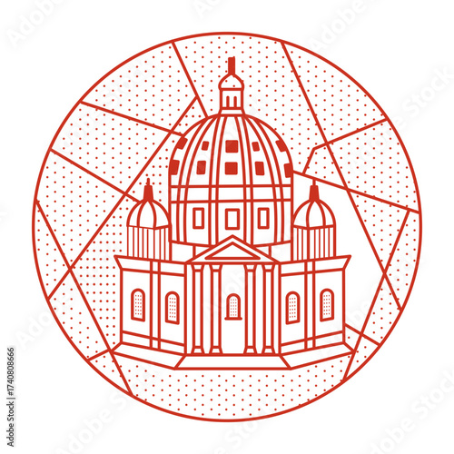 A line style illustration showing basilica