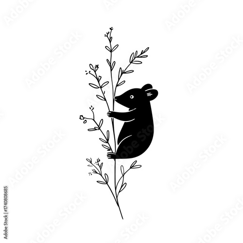 Tree Kangaroo. Tree Kangaroo simple black and white line art vector logo