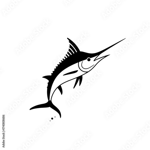 Swordfish. Swordfish simple black and white line art vector logo