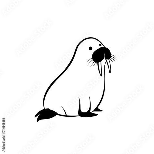 Walrus. Walrus simple black and white line art vector logo