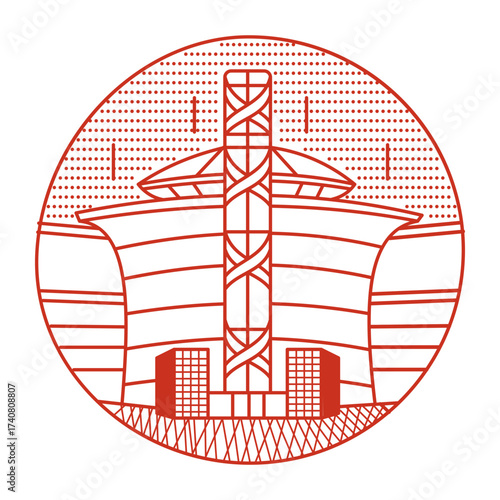 A linear style illustration representing turning torso