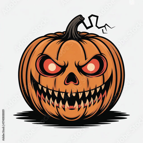 Terrible Scary Halloween Pumpkin Vector Illustration