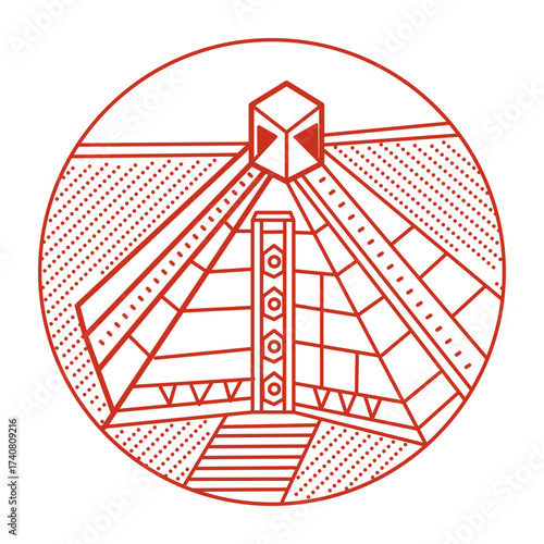 An outline style illustration depicting tirana pyramid