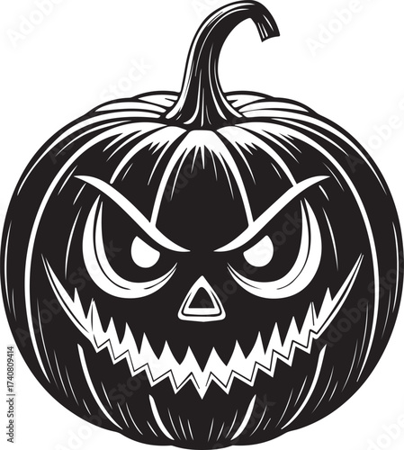 Terrible Scary Halloween Pumpkin Vector Illustration