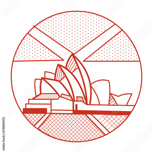 A line style illustration showing sydney opera
