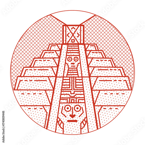 A linear style illustration representing tikal pyramids