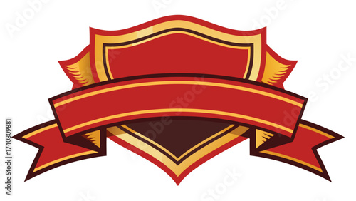 Vector art of a decorative red and gold shield emblem with a banner, perfect for adding a touch of elegance and sophistication to your design projects
