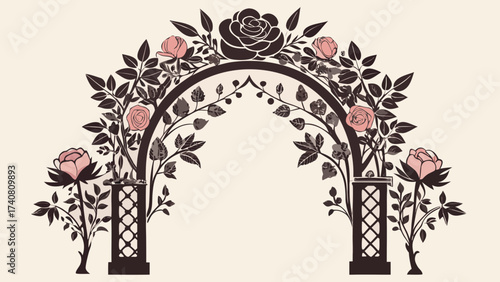 Vector art of elegant floral archway with roses, perfect for adding a touch of romance and sophistication to wedding invitations or decorative designs