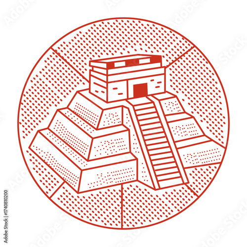 An outline style illustration depicting palenque ruins