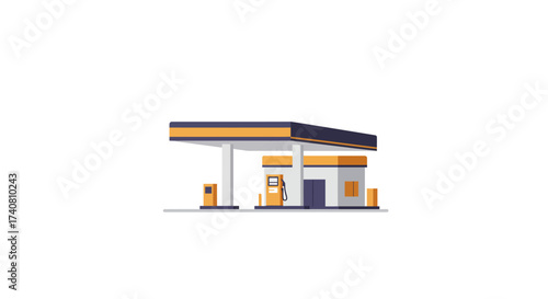 Modern Gas Station with Canopy and Service Building Illustration.