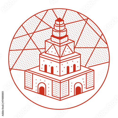 An outline style illustration depicting great mosque