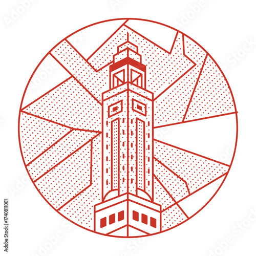 A line style illustration showing miami tower