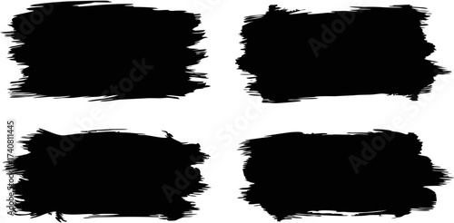 Set of four textured black ink brush strokes with rough, distressed, hand-painted edges.