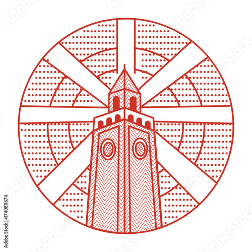 A line style illustration showing hoover tower