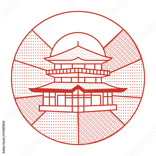 An outline style illustration depicting golden pavilion