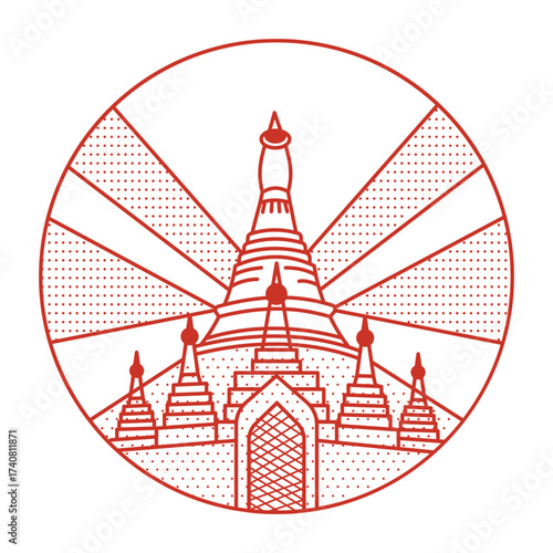 A linear style illustration representing shwedagon pagoda