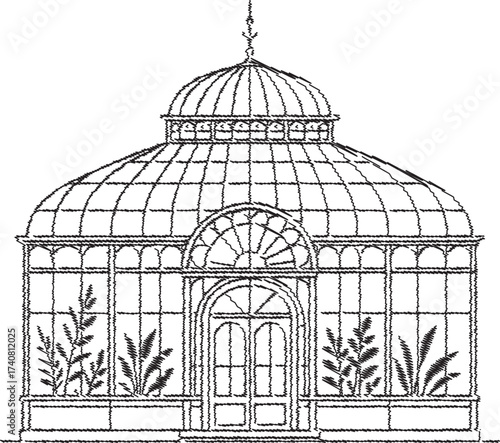 Victorian glass conservatory greenhouse with arched doors
