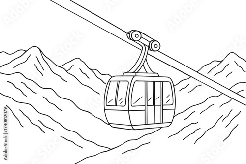 Mountain cable car gondola on suspended line