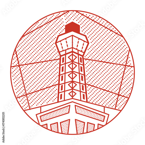 An outline style illustration depicting yokohama tower